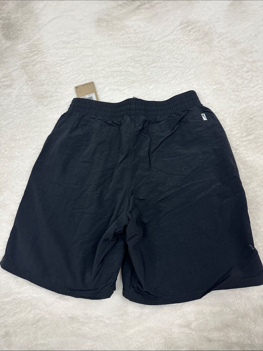 Brand New Nike Black Athletic Drawstring Swim Trunks with Logo Patch - Picture 2 of 3